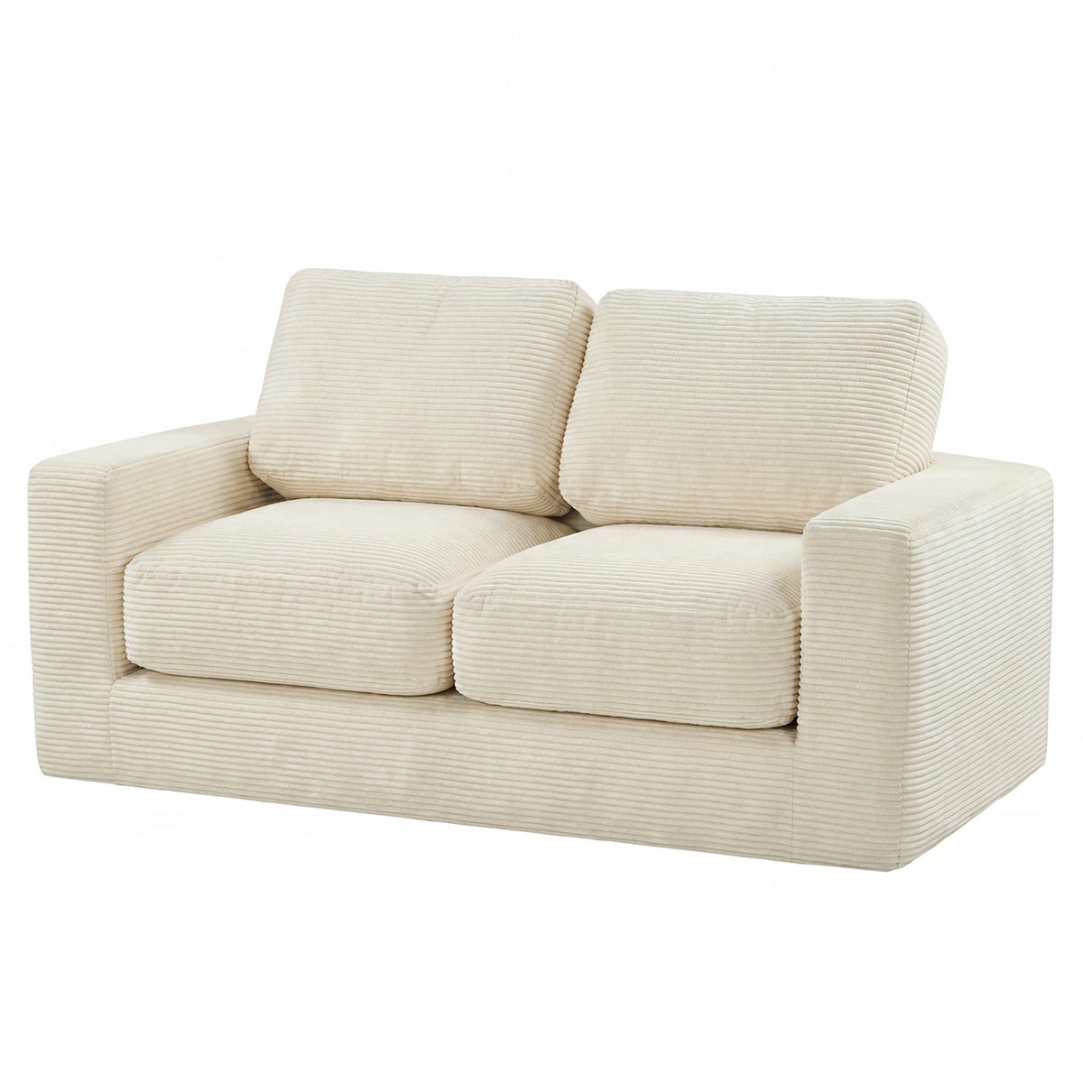 2-Seater Floor Couch Loveseat Foam Sofa with Removable Corduroy Cover-Beige