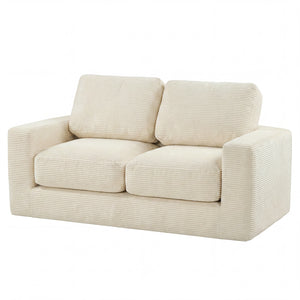 2-Seater Floor Couch Loveseat Foam Sofa with Removable Corduroy Cover-Beige