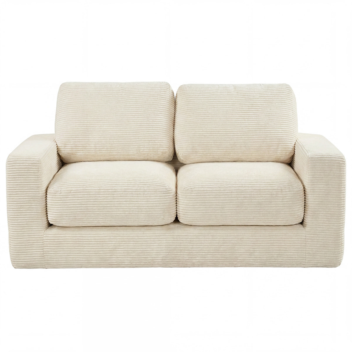 2-Seater Floor Couch Loveseat Foam Sofa with Removable Corduroy Cover-Beige