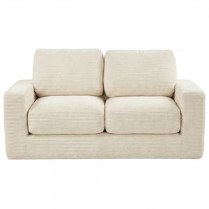 2-Seater Floor Couch Loveseat Foam Sofa with Removable Corduroy Cover-Beige