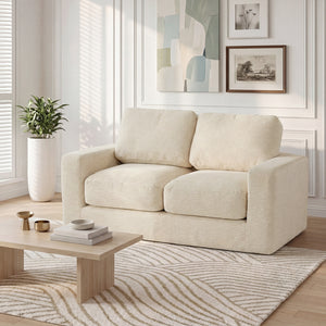 2-Seater Floor Couch Loveseat Foam Sofa with Removable Corduroy Cover-Beige