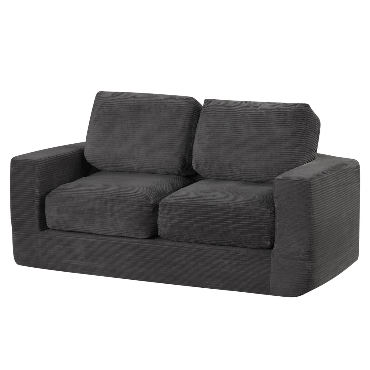 2-Seater Floor Couch Loveseat Foam Sofa with Removable Corduroy Cover-Black