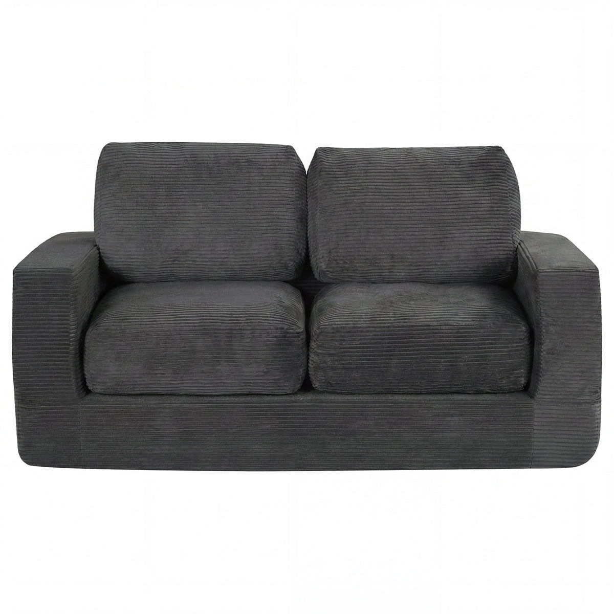 2-Seater Floor Couch Loveseat Foam Sofa with Removable Corduroy Cover-Black
