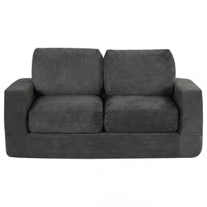 2-Seater Floor Couch Loveseat Foam Sofa with Removable Corduroy Cover-Black