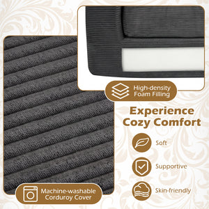 2-Seater Floor Couch Loveseat Foam Sofa with Removable Corduroy Cover-Black