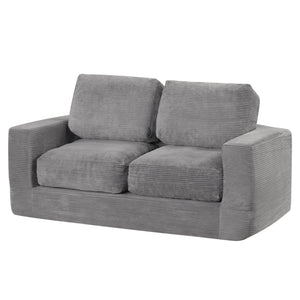 2-Seater Floor Couch Loveseat Foam Sofa with Removable Corduroy Cover-Gray