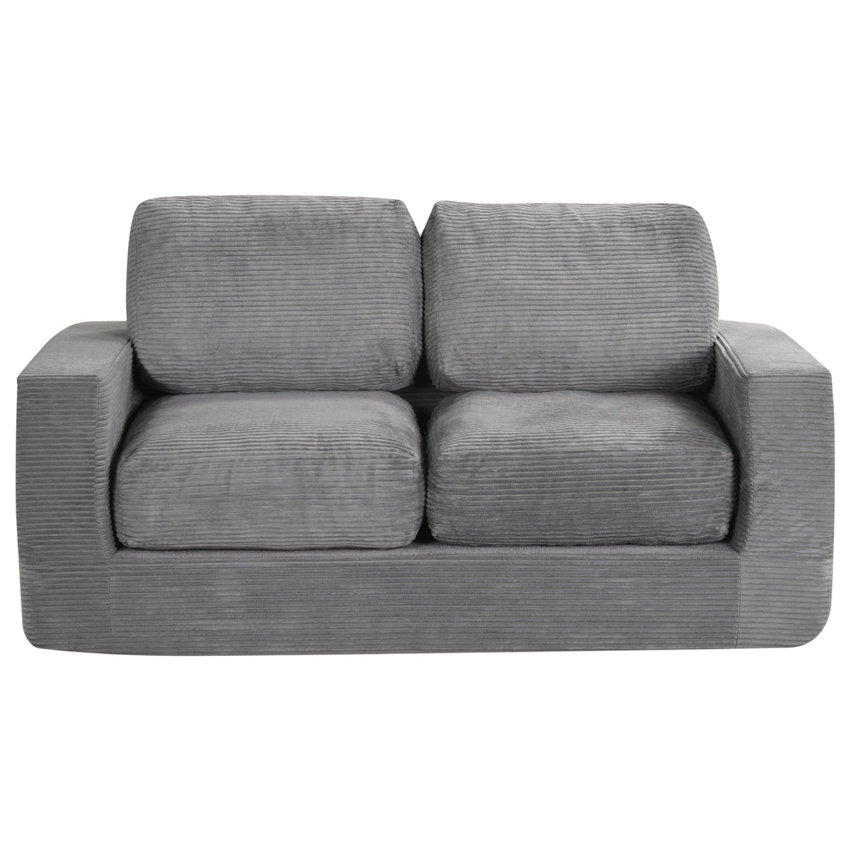 2-Seater Floor Couch Loveseat Foam Sofa with Removable Corduroy Cover-Gray