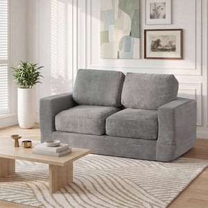 2-Seater Floor Couch Loveseat Foam Sofa with Removable Corduroy Cover-Gray