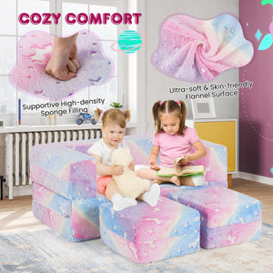 2 Seater Kids Play Couch with Removable and Machine Washable Flannel Cover-Color