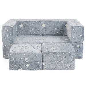 2 Seater Kids Play Couch with Removable and Machine Washable Flannel Cover-Gray