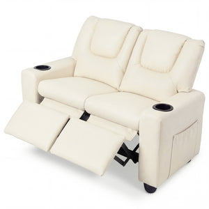 2-Seater Kids Recliner Double Toddler Sofa Chair with 2 Cup Holders-Beige