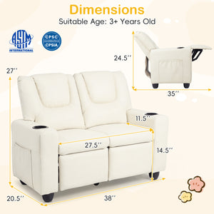 2-Seater Kids Recliner Double Toddler Sofa Chair with 2 Cup Holders-Beige
