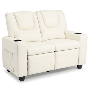 2-Seater Kids Recliner Double Toddler Sofa Chair with 2 Cup Holders-Beige