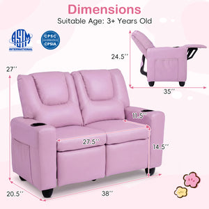 2-Seater Kids Recliner Double Toddler Sofa Chair with 2 Cup Holders-Pink