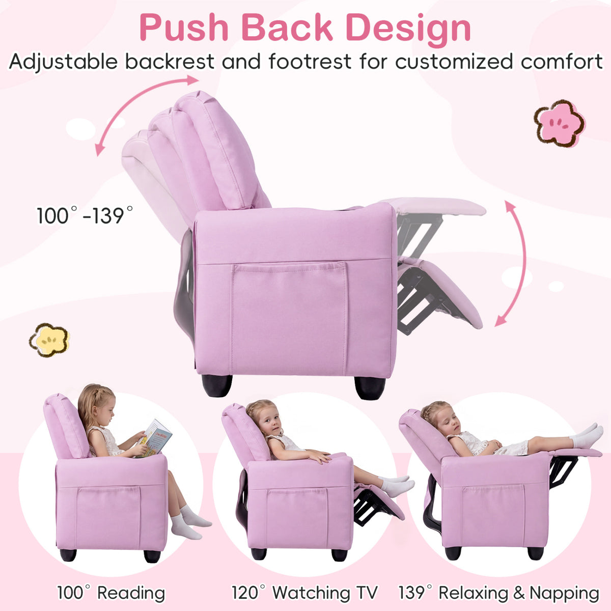 2-Seater Kids Recliner Double Toddler Sofa Chair with 2 Cup Holders-Pink