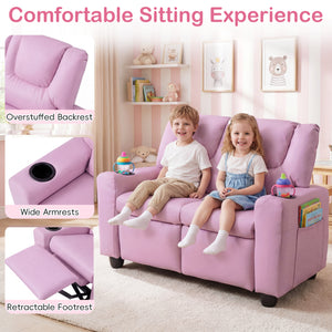2-Seater Kids Recliner Double Toddler Sofa Chair with 2 Cup Holders-Pink