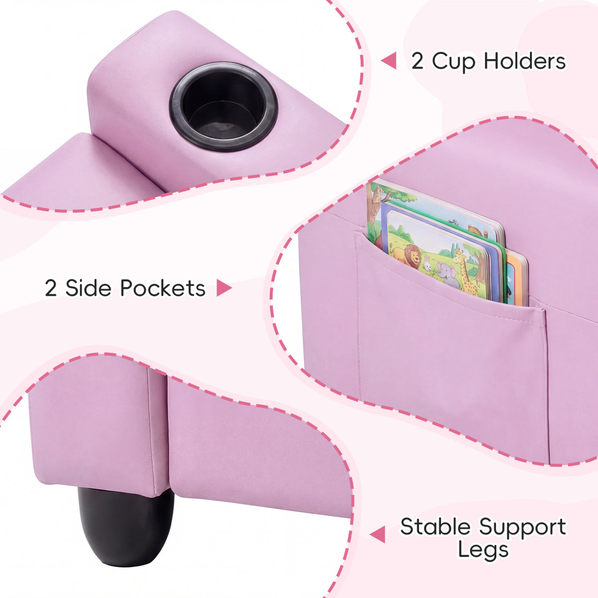 2-Seater Kids Recliner Double Toddler Sofa Chair with 2 Cup Holders-Pink
