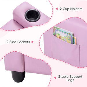 2-Seater Kids Recliner Double Toddler Sofa Chair with 2 Cup Holders-Pink