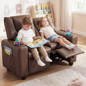 2-Seater Kids Recliner Double Toddler Sofa Chair with 2 Cup Holders-Brown