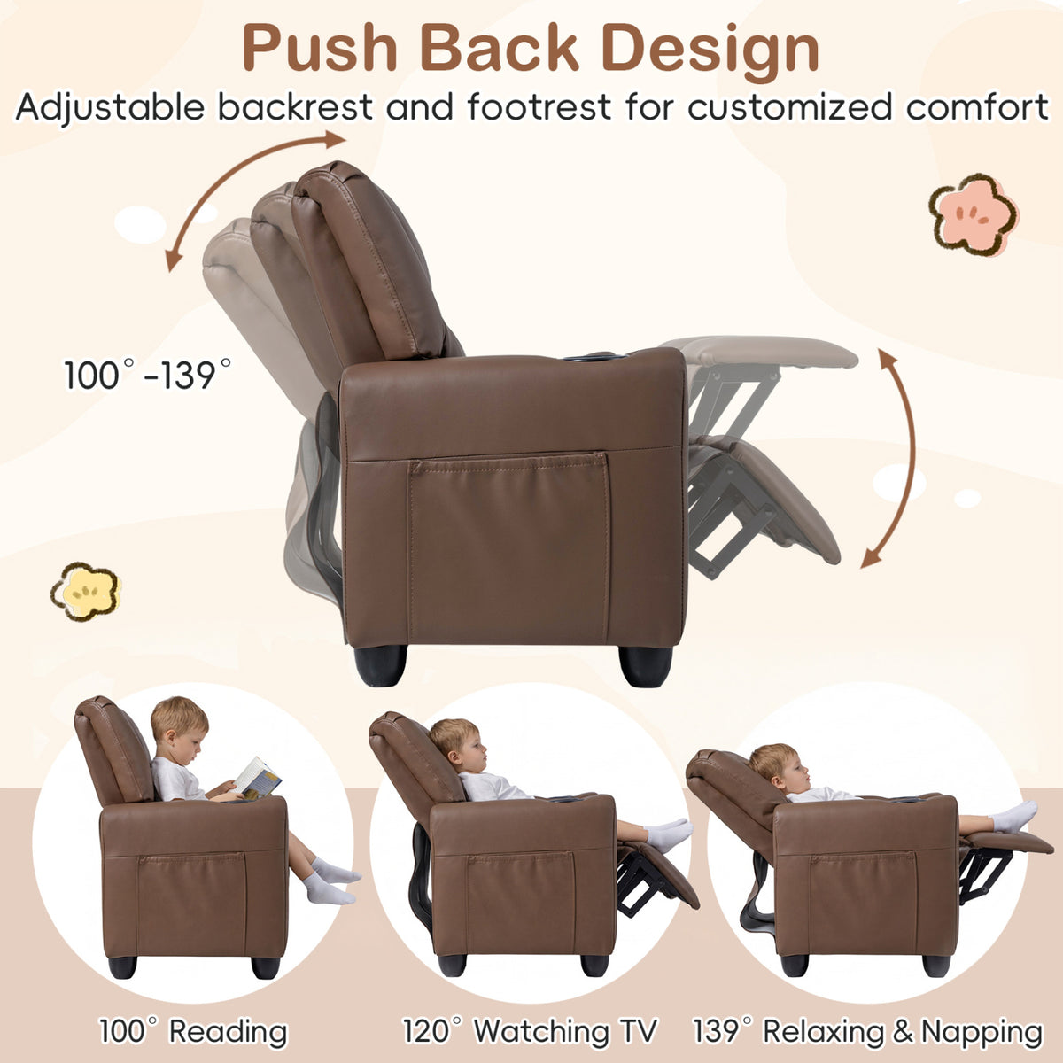 2-Seater Kids Recliner Double Toddler Sofa Chair with 2 Cup Holders-Brown