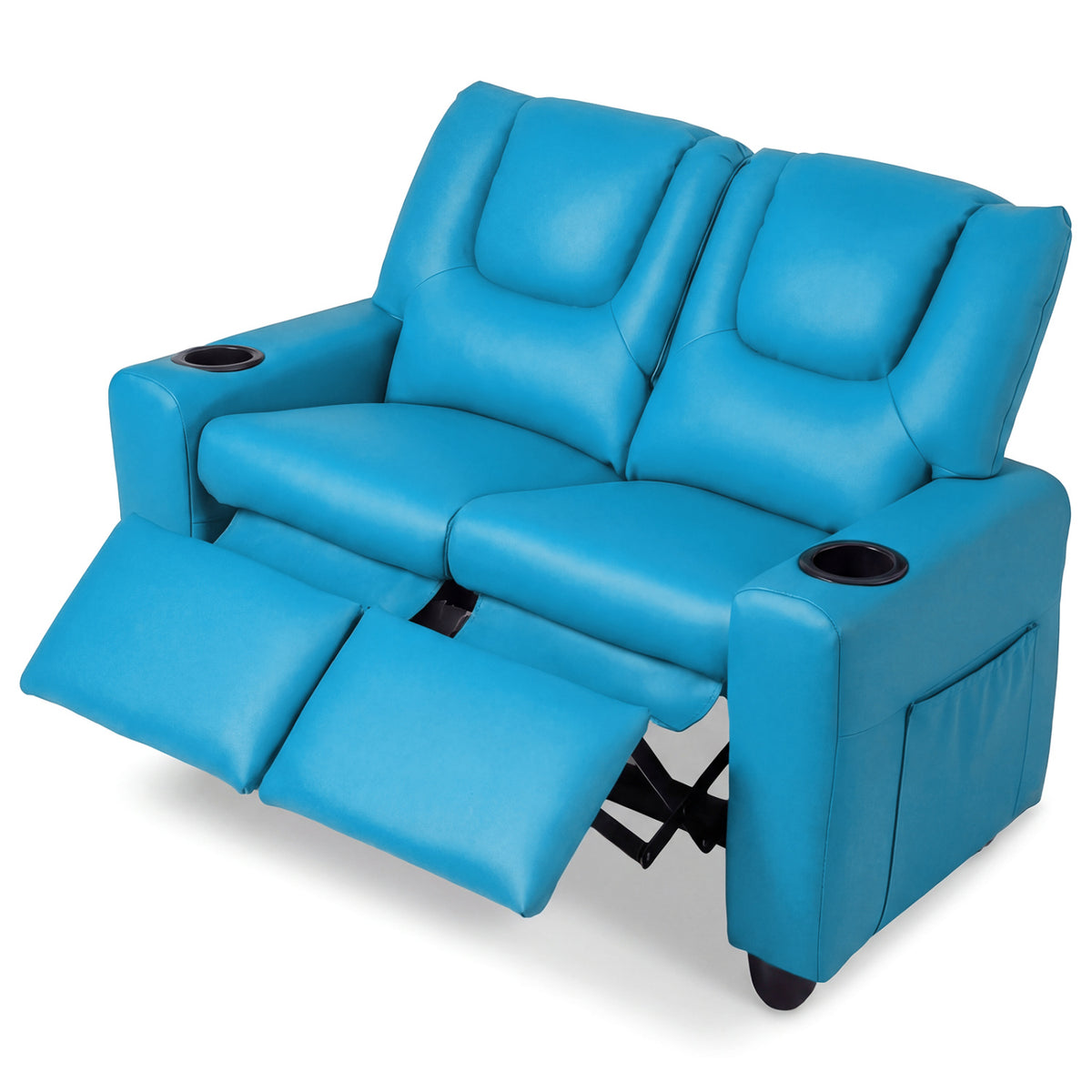 2-Seater Kids Recliner Double Toddler Sofa Chair with 2 Cup Holders-Blue
