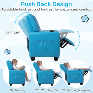 2-Seater Kids Recliner Double Toddler Sofa Chair with 2 Cup Holders-Blue