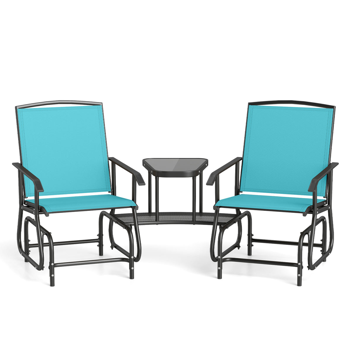 2-Seater Outdoor Glider Bench with 2-Tier Center Table-Turquoise