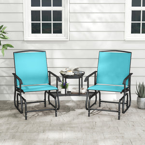2-Seater Outdoor Glider Bench with 2-Tier Center Table-Turquoise