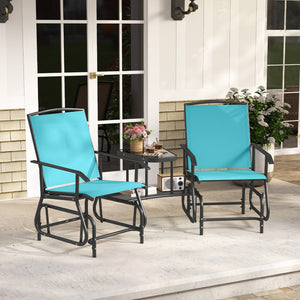 2-Seater Outdoor Glider Bench with 2-Tier Center Table-Turquoise
