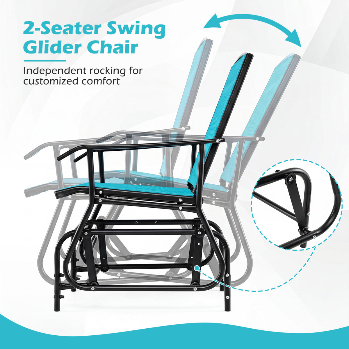 2-Seater Outdoor Glider Bench with 2-Tier Center Table-Turquoise