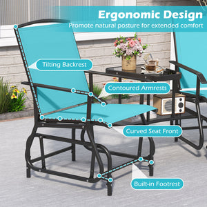 2-Seater Outdoor Glider Bench with 2-Tier Center Table-Turquoise