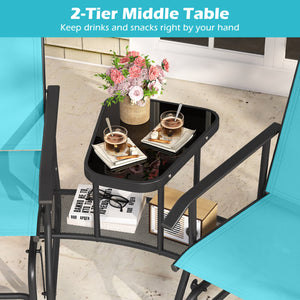2-Seater Outdoor Glider Bench with 2-Tier Center Table-Turquoise