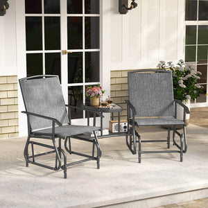 2-Seater Outdoor Glider Bench with 2-Tier Center Table-Gray