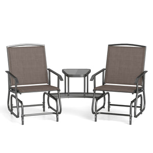 2-Seater Outdoor Glider Bench with 2-Tier Center Table-Brown