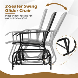 2-Seater Outdoor Glider Bench with 2-Tier Center Table-Brown