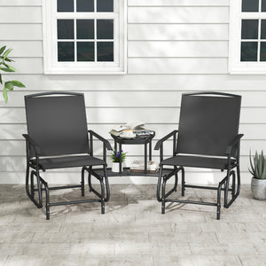 2-Seater Outdoor Glider Bench with 2-Tier Center Table-Black