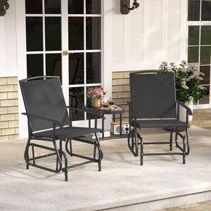2-Seater Outdoor Glider Bench with 2-Tier Center Table-Black