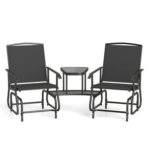 2-Seater Outdoor Glider Bench with 2-Tier Center Table-Black