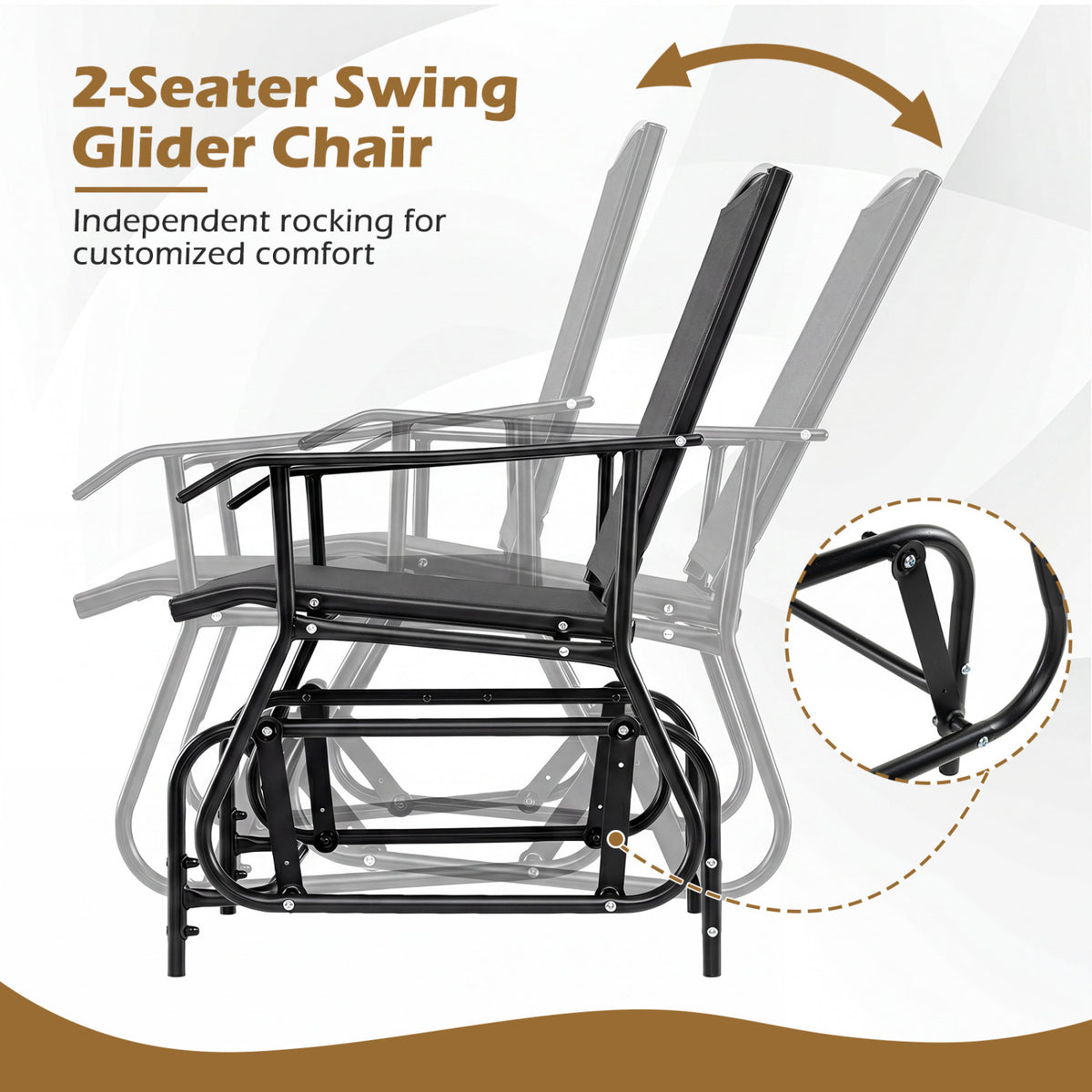 2-Seater Outdoor Glider Bench with 2-Tier Center Table-Black