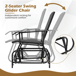 2-Seater Outdoor Glider Bench with 2-Tier Center Table-Black
