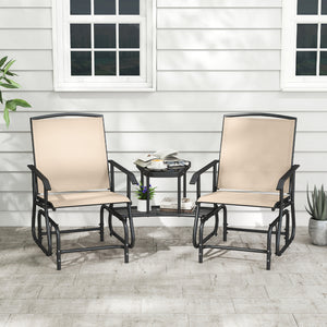 2-Seater Outdoor Glider Bench with 2-Tier Center Table-Beige