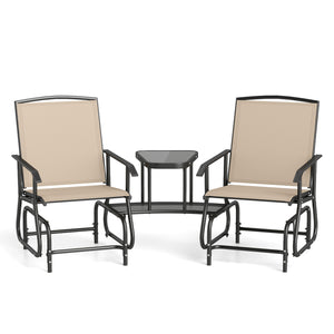 2-Seater Outdoor Glider Bench with 2-Tier Center Table-Beige