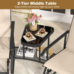 2-Seater Outdoor Glider Bench with 2-Tier Center Table-Beige