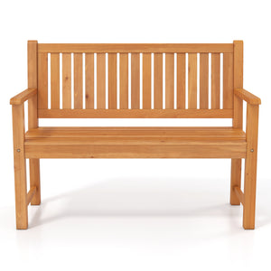 2-Seater Outdoor Wooden Bench with Backrest and Armrests-Natural
