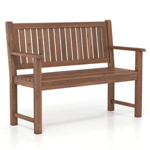 2-Seater Outdoor Wooden Bench with Backrest and Armrests-Brown
