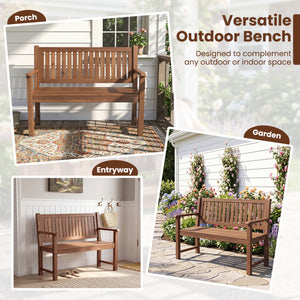 2-Seater Outdoor Wooden Bench with Backrest and Armrests-Brown