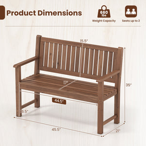 2-Seater Outdoor Wooden Bench with Backrest and Armrests-Brown