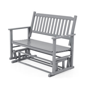 2 Seats Outdoor Glider Bench with Armrests and Slatted Seat-Gray
