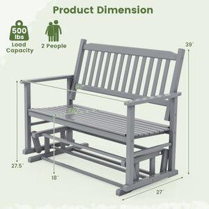 2 Seats Outdoor Glider Bench with Armrests and Slatted Seat-Gray