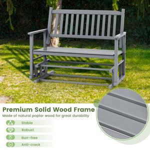 2 Seats Outdoor Glider Bench with Armrests and Slatted Seat-Gray